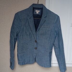 J.Crew Outlet Womens Sz 2 Blue Chambray Lined Keating Boy Blazer Jacket 2 Button